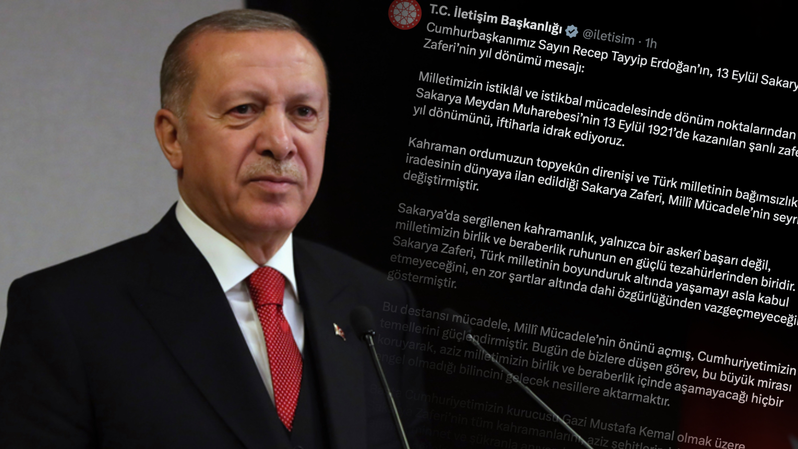 Cumhurbaşkanı Erdoğan’dan “13 Eylül Sakarya Zaferi” mesajı: Türk milletinin boyunduruk altında yaşamayı asla kabul etmeyeceğini, özgürlüğünden vazgeçmeyeceğini göstermiştir