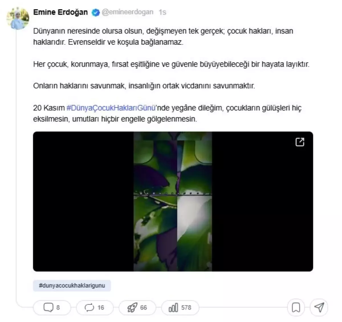Emine Erdoğan’dan 20 Kasım Dünya Çocuk Hakları Günü paylaşımı